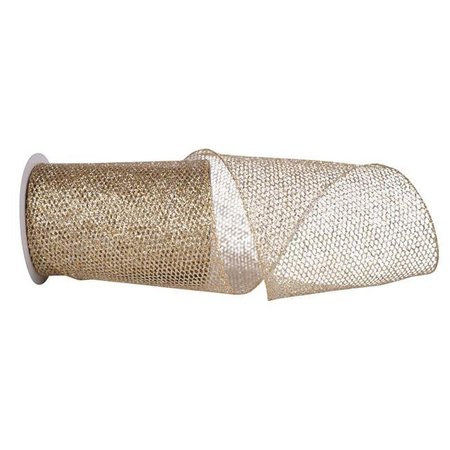 RELIANT RIBBON Reliant Ribbon 97713W-990-25F 6 in. 10 Yards Grand Net Glitter Wired Edge Ribbon; Gold & Silver 97713W-990-25F